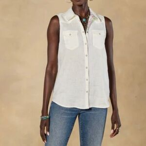 Sundance Women’s 100% Linen Sleeveless‎ White Top Size XL